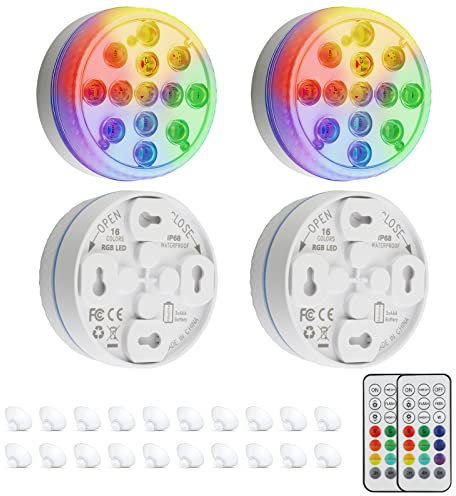 Yawlicy Hot Tub Lights,Submersible LED Lights with RF Remote,IP68 Waterproof Underwater Pool Light with 13 LED Beads,16 Colors with Magnets & Suction Cups for Pool, Fish Tank, Aquarium,Party(4 Pack)