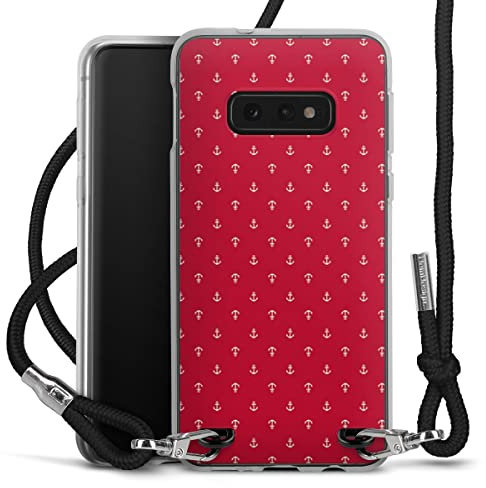 Carry Case kompatibel mit Samsung Galaxy S10e Hülle mit Band Handykette zum Umhängen schwarz Anker maritim Sommer