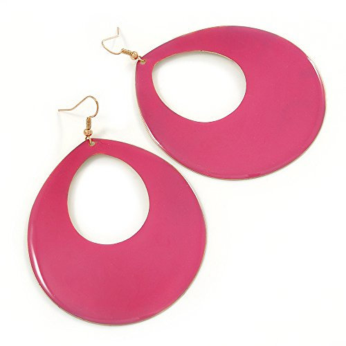 Pendientes de aro ovalados grandes esmaltados fucsia/tono dorado/85mm L, Metal