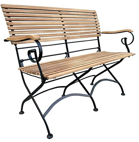 OUTLIV. Gartenbank Lindau Stahlgestell & Teak, Klappbar, Ergonomisch, 2-Sitzer, Balkonmöbel, Klassisches Biergartendesign, 120x59 cm, Dunkelgrau
