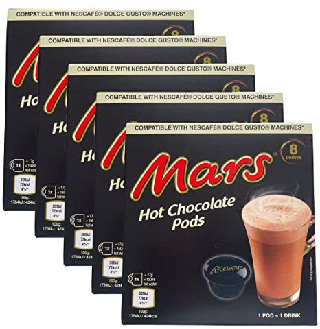 Lot de 40 dosettes de chocolat chaud Mars – Compatible avec Dolce Gusto Machine (8 x 5)