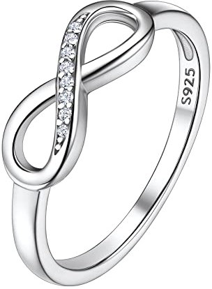 Suplight Damen Ring mit Infinity Symbol Eye Catcher Glanzvoll Zirkonia Kristall in 925 Sterling Silber Unendlichkeit Promise Eheringe Größe 47
