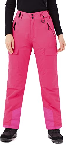 WULFUL Damen Isolierte Schnee Skihose Wasserdicht Winter Snowboard Skifahren Cargo Pants, Rose Red-neu, Large(12-14)/32L