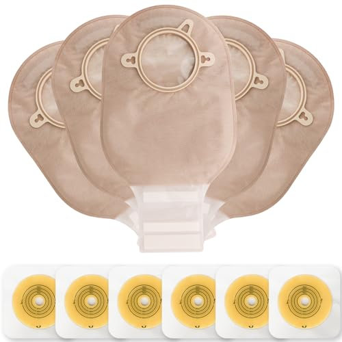 VLOOKUP 21 x Kolostomiebeutel, Stoma-Zubehör, zweiteilige entleerbare Beutel mit Verschluss für Ileostomie-Stoma-Pflege, zuschneidbar (15 Beutel + 6 Barrieren)