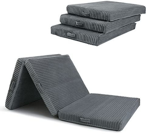 Dreifach Faltbare Matratze aus Memory-Schaum, 10cm Faltbare Matratze tragbares Gästebett mit abnehmbarem und waschbarem Bezug, Futon-Matratze für Reisen, Camping, Grau (190 x 75cm)