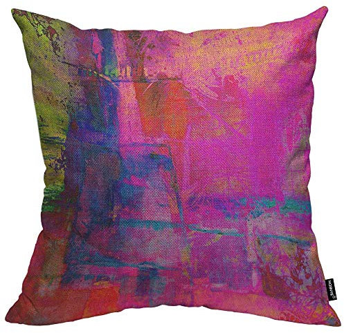 HOSNYE Art Abstract Throw Federa per cuscino in cotone fucsia, magenta, rosa, rosso, giallo, verde e blu per divano letto, divano, auto, vita 40,6 x 40,6 cm