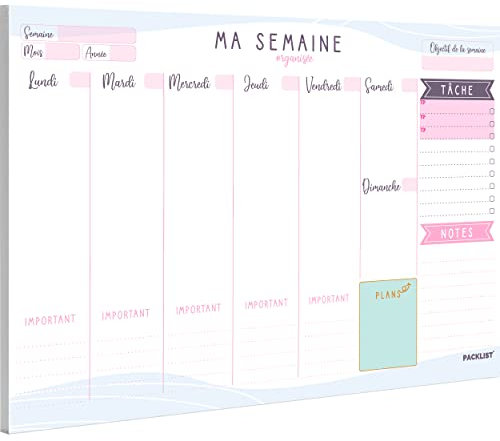 PACKLIST® Planning Semaine A4 - Planificateur Hebdomadaire & Agenda Semainier Français. Weekly Planner Bloc Notes To Do List. Design pour S'organiser Facilement!