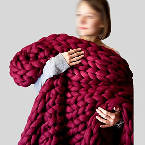Fnhy Dicke Sofadecke Couchdecke,Kuscheldecke Sofa Decken,Grobe Wolle handgewebte Decke, gestrickte Decke Wolldecke, rot, 180 x 200 cm