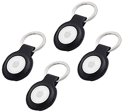 Premium Lederhülle für Apple AirTag - Vegan Leder Case mit Robusten Edelstahl Schlüsselring - Tragbare Schutzhüllen und Zubehör für AirTag Tracker - Schwarz 4er - il Grado