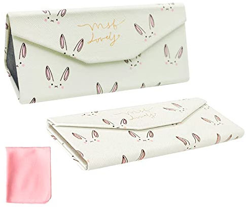 EQLEF Faltbares Brillenetui Faltbar, Brillenetui Sonnenbrille Hardcase mit Reinigungstuch Sonnenbrillenbox Faltbare Brillenetui Hartschale Sonnenbrillen Etui für Frauen (Weiß)