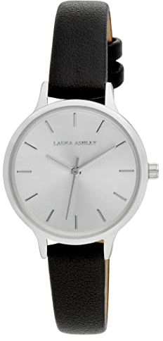 Laura Ashley Womens 30mm Clean Round Vegan Leather Strap Watch (LA2073) (Silver)