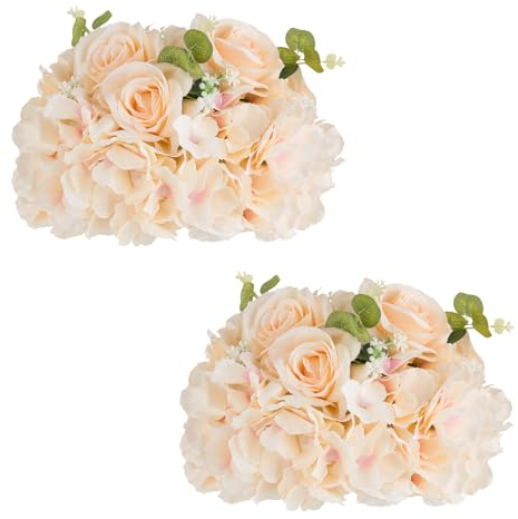 NUPTIO Centre de Table en Fleurs Artificielles: 2 Pièces 30cm Diamètre Champagne Fausses Fleurs Boules Roses Boules Soie Arrangement pour Fête de Mariage Décorations de Table
