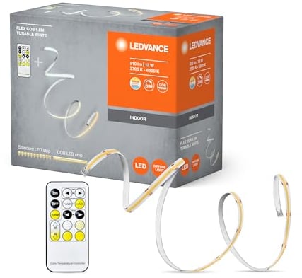 LEDVANCE FLEX COB 1.5M LED-Streifen TW RC, gelb, 14W, 500lm, warm- bis kaltweiß steuerbar, COB-Technologie, homogene Lichtverteilung, mit Fernbedienung, lange Lebensdauer, einfache Montage, IP20