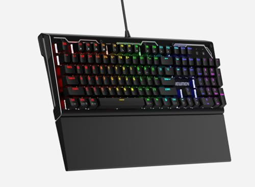 Newmen GM101 Mechanical Gaming Keyboard(Blue Switches),Wired RGB Backlit Hot Swappable Keyboard with Foldable Wrist Rest,Anti-Ghosting Ergonomic Mechanical Keyboards for PC/Mac/Win,QWERTY Layout,Black