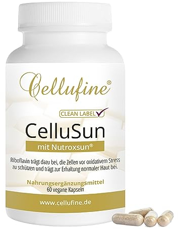 Cellufine® CelluSun mit Nutroxsun® - 60 vegane Kapseln optimiert mit hautfreundlichem Riboflavin, Nutroxsun® und Aloe Vera, allergenfrei, glutenfrei, lactosefrei, vegan ohne Zusatzstoffe