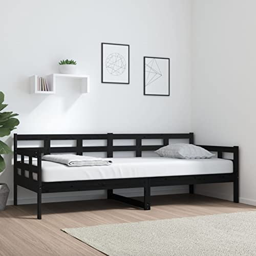 Homgoday Tagesbett mit Lattenrost Schlafsofa Schlafcouch Bettcouch Bettsofa Sofabett Holzbett Bettrahmen Gästebett für Schlafzimmer Wohnzimmer Schwarz Massivholz Kiefer 80x200 cm
