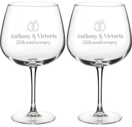 Wanapix | Pack 2 Copas de Gin Tonic Personalizadas con Nombre| Copa de Balón para Combinados | Cristal Grabado | Apta Lavavajillas | Regalo para Fiestas | 70cl | Love Ring