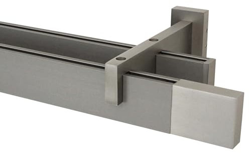 Garesa Gardinenstange Flat 40 x 15mm, 2-läufig, vernickelt I Vorhangstange inkl. Gleiter I Endkopf ohne Rillen I Wandmontage I 140cm