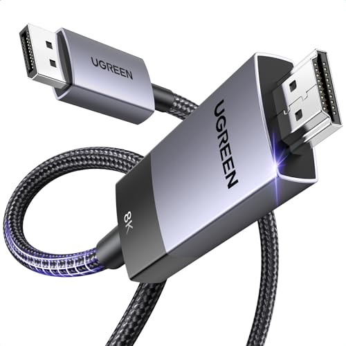UGREEN Cavo DisplayPort a HDMI 2.1 8K 60Hz 4K 240Hz DP1.4 HDR HDCP Nylon Intrecciato Compatibile con PC TV Proiettore Monitor, 1M
