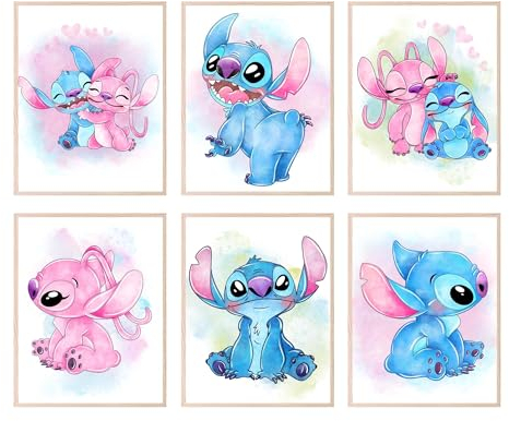 BigWig Prints Lilo and Stitch Poster – Stich-Raumdekoration, Stich-Schlafzimmer-Dekor, Stich-Wanddekoration, Stich-Raum-Dekor für Mädchenzimmer, Stich-Dekor – 6 Stück (20,3 x 25,4 cm), ungerahmt
