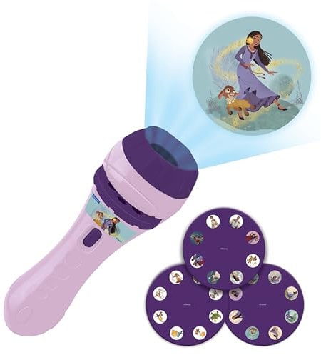 Lexibook - Disney Wish - Stories projector, torch light and projector with 3 discs, 24 images from the film, create your own stories, LTC050WI