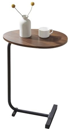 NICEME C-Shaped Sofa Side End Table for Living Room, Metal Base, Wood Tabletop (Oval, Brown Walnut)
