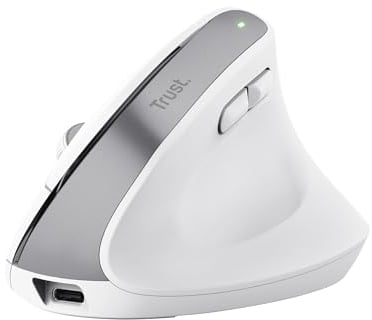 Trust Bayo+ Wiederaufladbare Vertikale Maus Bluetooth + RF 2.4GHz, Vorbeugung Gegen Mausarm/Tennisarm (RSI Syndrom), 50% Recyclingkunststoff, Kabellose Ergonomische Maus PC, Laptop, Mac - Weiß