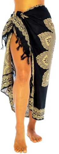 Back From Bali Damen-Sarong-Badeanzug, Strandtuch, Wickelrock, Pareo, Gold-Lotus, Einheitsgröße