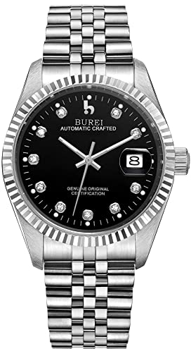 BUREI 38mm Automatik Uhr Herren Luxus Diamant Armbanduhr für Männer Mit Saphirglas Datumskalender