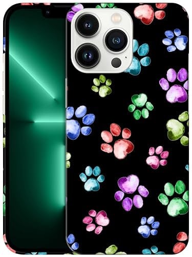 GlamCase for iPhone 13 Pro, iPhone 13 Pro Case - Dog Cat Paw Watercolour Print Design Printed Slim Fit Cute Plastic Hard Snap on Protective Designer Back Phone Case/Cover for iPhone 13 Pro.