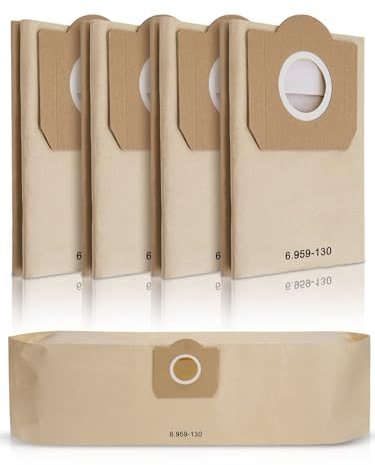 5 Pezzi Sacchetto filtro di carta per Kärcher 6.959-130.0, aspirapolvere per WD3 1629 MV3 Premium A2201/2604/2251/2554/2504/2204 Sacchetti filtro Sacchetti aspirapolvere