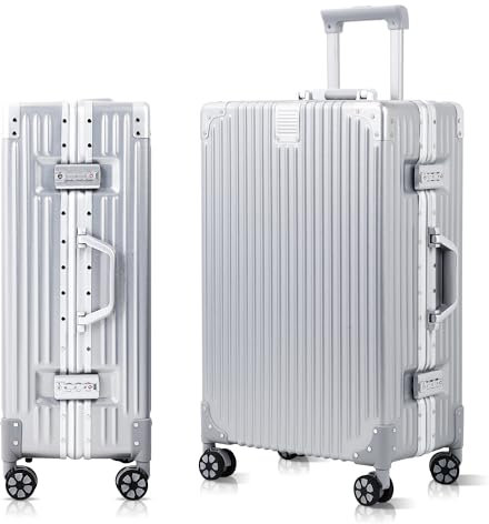 Valise Grande Taille · Valise soute · 4 Roues · Serrure TSA · Poignée Télescopique Réglable · Valise Cadre en Aluminium avec Coque en PC · XL-73.5cm · 78L · Argentée