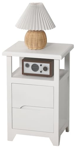BECTSBEFF Bedside Table Fully Assembled Bedside Locker/Side Table, Small Nightstand with Drawer for Living Room, Bedroom, Hallway-White