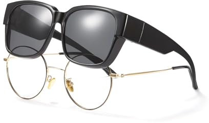 Polarisiert Sonnenbrille Überbrille für Brillenträger Herren Damen, Überziehbrille Unisex Brille mit UV400 Schutz, Fit-over Polbrille für Autofahren Angeln Golf (Schwarz)