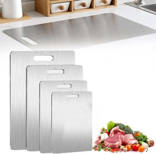 Starnearby Tagliere in Titanio, Tagliere in Acciaio Inossidabile 304 Alimentare, Tagliere da Cucina Spesso a Doppia Faccia, Tagliere per Alimenti per Carne, Frutta e Verdura