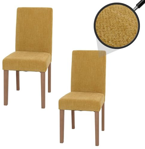 2er-Set Esszimmerstuhl Littau, Stuhl Küchenstuhl Hochlehner, Stoff/Textil Chenille Holz - gelb, naturfarbene Beine