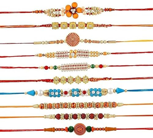 OSNICA Mehrfarbiges Set von 10 Dora-Rakhi-Set für Herren, Rakhi für Bruder, verschiedene Muster, Rakhi für Bruder, Baumwolle