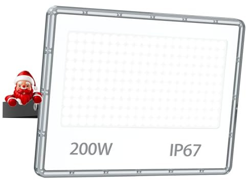 YIQIBRO Foco LED 200W Exterior 1 Piezas - 20000LM IP67 Impermeable Focos de Proyector LED Exterior Blanco Frio 7000K para Jardin/Terraza/Garaje