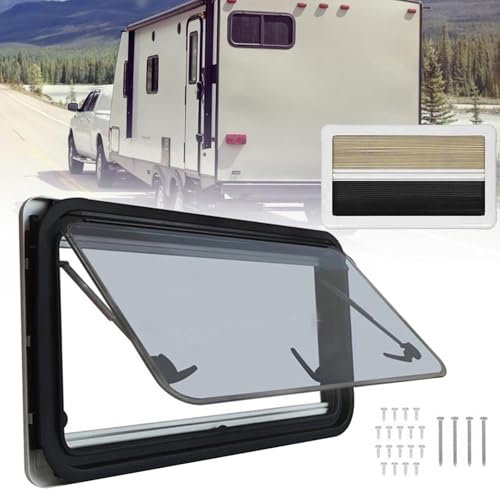 Motorhome window, motorhome side window replacement, hinged external sliding motorhome window with blackout blinds and mesh grilles for caravan horse stable conversion(Round Corner Window,700*400mm)
