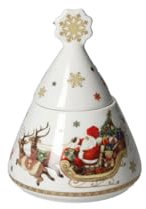 Brandani Zuccheriera Christmas in New Bone China - Design Natalizio con Slitta di Babbo Natale e Fiocco di Neve, Ã˜ 10,5 x 14 cm