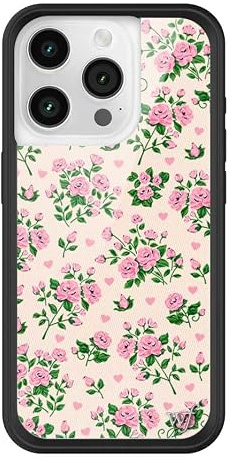 Wildflower Schutzhülle für mit Apple iPhone 15 Pro, ästhetisch, schwarzer Schutzrahmen, sturzsicher bis 1,2 m (Zertifiziert), rauengeführtes Kleinunternehmen, rosa Blumenmuster (Pinky Promise)