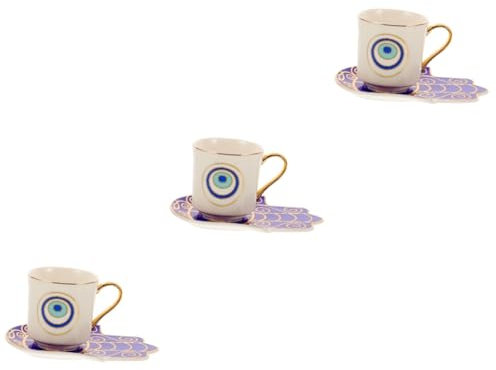 Cabilock Set Da 3 Eleganti Tazze Con Piattino E Tazze Da Tè in Porcellana Con Motivo A Occhio Diabolico Per Uso Quotidiano Ufficio E Feste