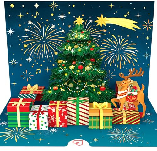 papercrush® Pop-Up Weihnachtskarte mit Musik & Licht - Musikalische 3D Geschenkkarte mit Weihnachtsbaum und Jingle Bells für Frauen, Männer und Kinder (Mädchen & Jungen), Verpackung für Geldgeschenk