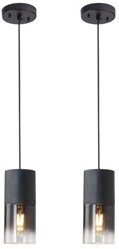 2x Industrie Glas Hängelampe mit Batterie,Ohne Stromanschluss Hängelampen mit batteriebetrieben,Fernbedienung Pendelleuchte für Kücheninsel, Wiederaufladbar Pendellampe kein Verdrahtungsdesign.