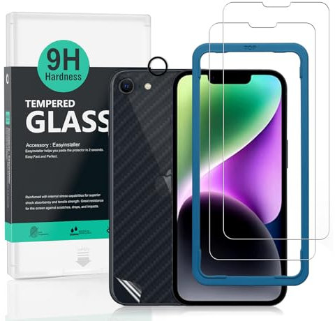 Ibywind 2 Pack Screen Protector For iPhone 16e 5G,9H Hardness Tempered Glass,With 1Pc Camera Lens Protector,1Pc Back Carbon Fiber Film,Easy to Install