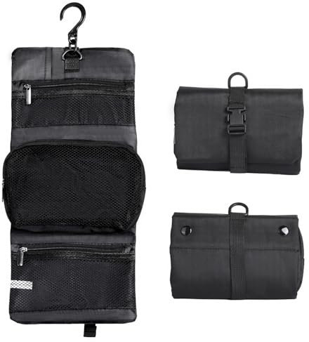 Cozary Trousse de Toilette – Design Pliable – Tissu Oxford Durable – avec Crochet Robuste – Trousse de Maquillage Compacte – Idéale pour Voyage, Affaires, Camping, Fitness – Noir