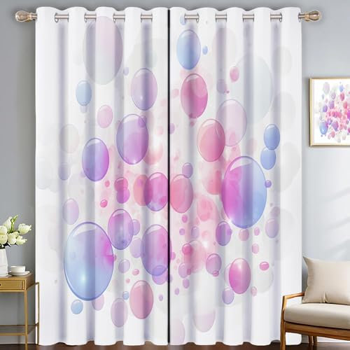 SMBHIAON Rideau Occultant Bulles Roses 3D Occultants Rideaux Occultants pour Salon Bulles Rondes Rideaux Cuisine De Porte Fenêtre À Oeillets 140L × 260H cm (2 Panneaux)