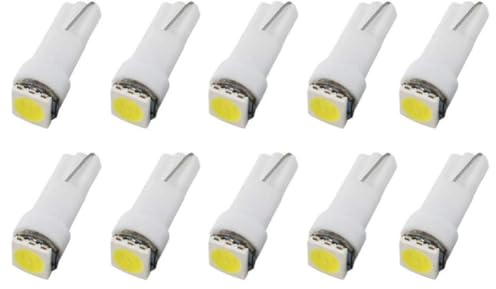 Biqing 10pcs T5 led bulbs white 1SMD Dashboard Bulbs for Car Interior Dashboard Indicator Light Panel Dash Lamp