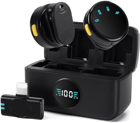 SFSOC Mini Mic with Charging Case,AI Noise Reduction,30H Endurance Time,Wireless Lavalier Microphone for iPhone Record Interview,YouTube,Vlogging