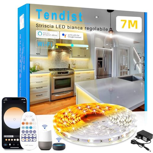 TENDIST 7M Led Streifen Warmweiss Alexa Kompatibel, 3000k Kaltweiß 6500K LED Strip Weiß Lichtband mit Fernbedienung, Dimmbar Selbstklebend Unterschrank Beleuchtung Led Strifen für Küche, Vitrinen